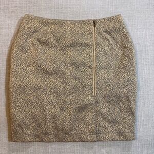 Tulle Mini Skirt Size M Gold Brown Textured Print Front Zipper
